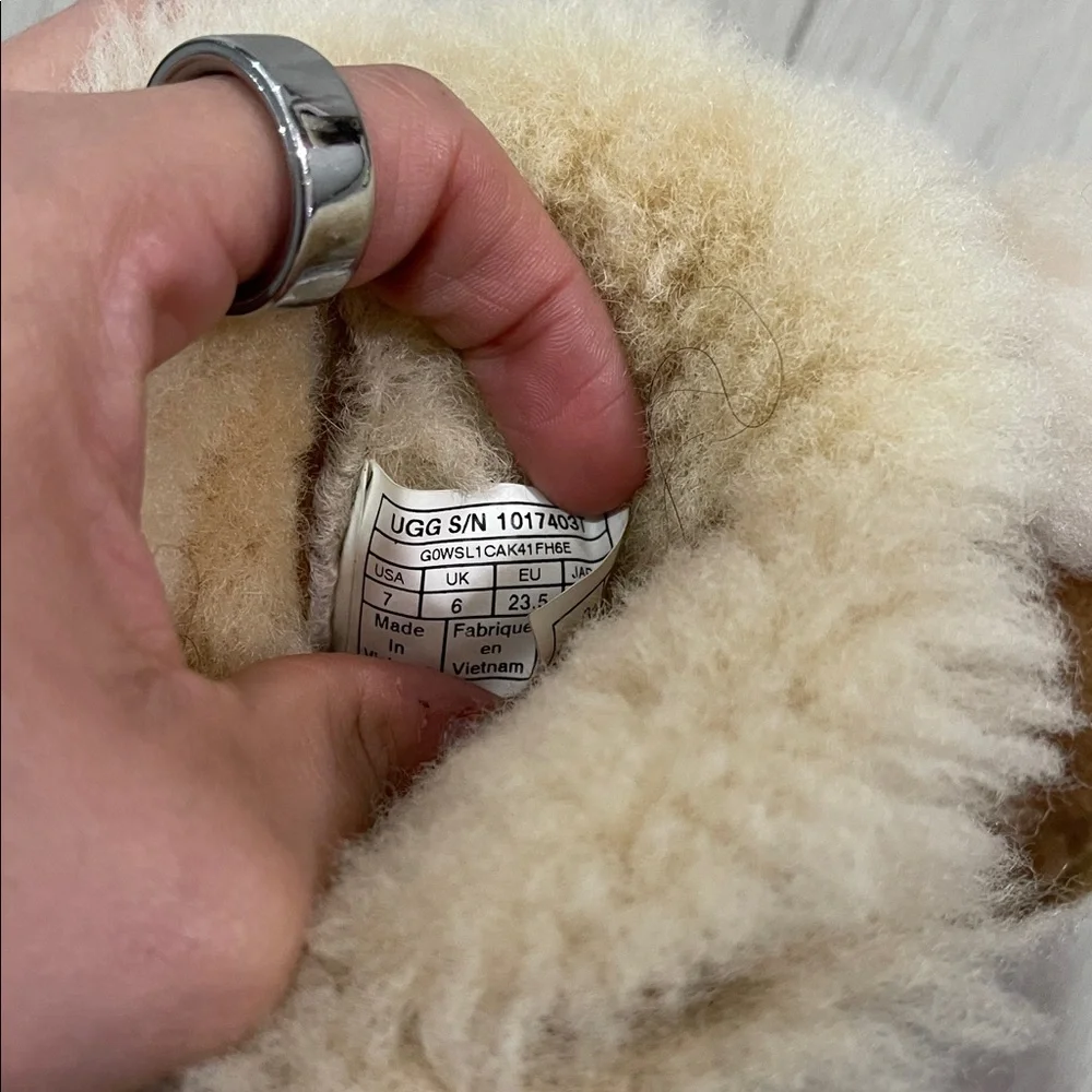 UGG Tan Shearling Boots with Pom Poms